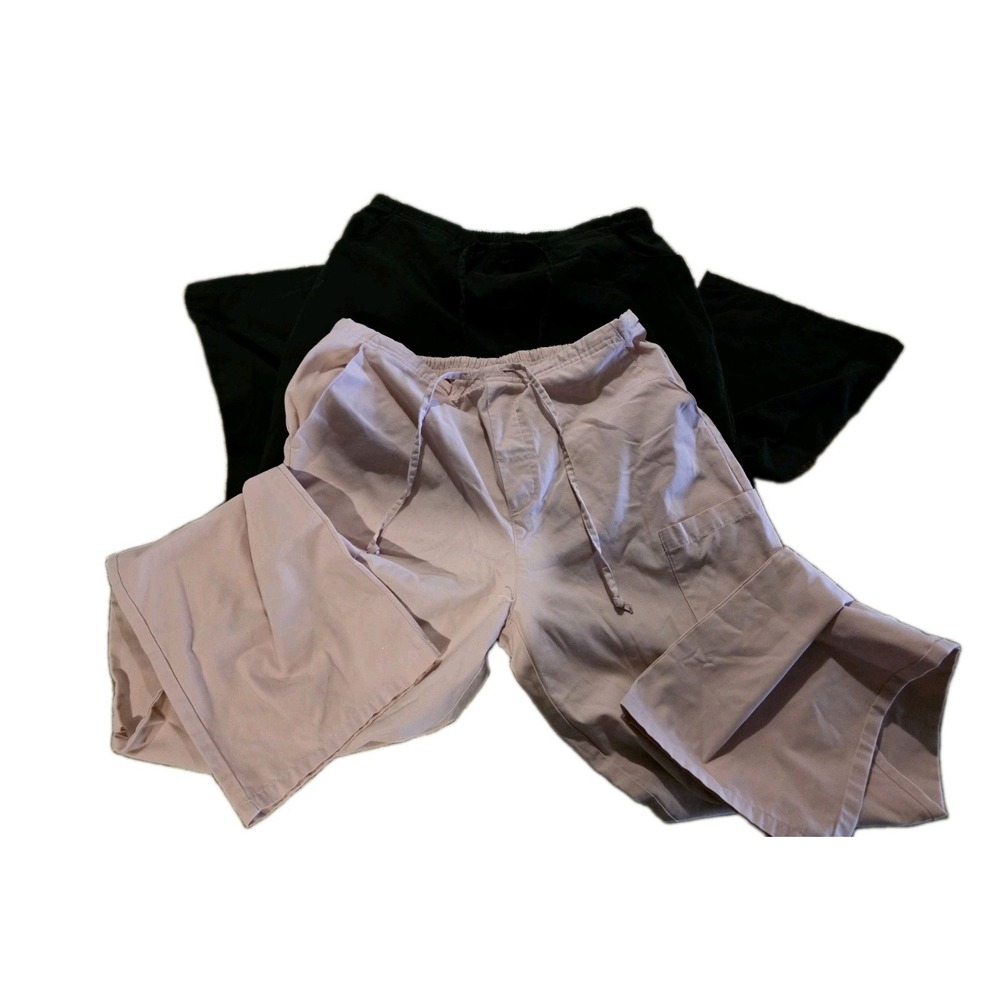 Lot Of 2! Dickies Pink & Black. Scrub Pants Size ST. Draw String. Pockets.